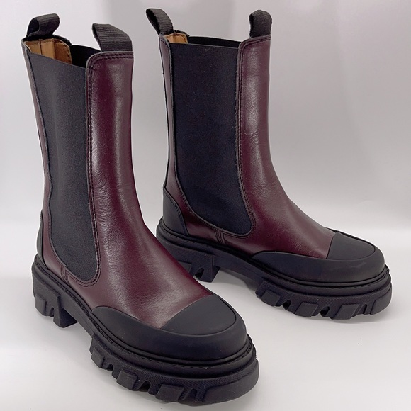 Ganni Cleated Leather Mid Chelsea Boots - Picture 4 of 10